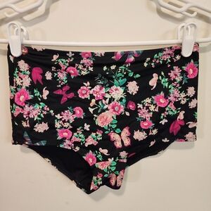 Victoria's Secret Black & Pink Floral Bikini Bottom SMALL